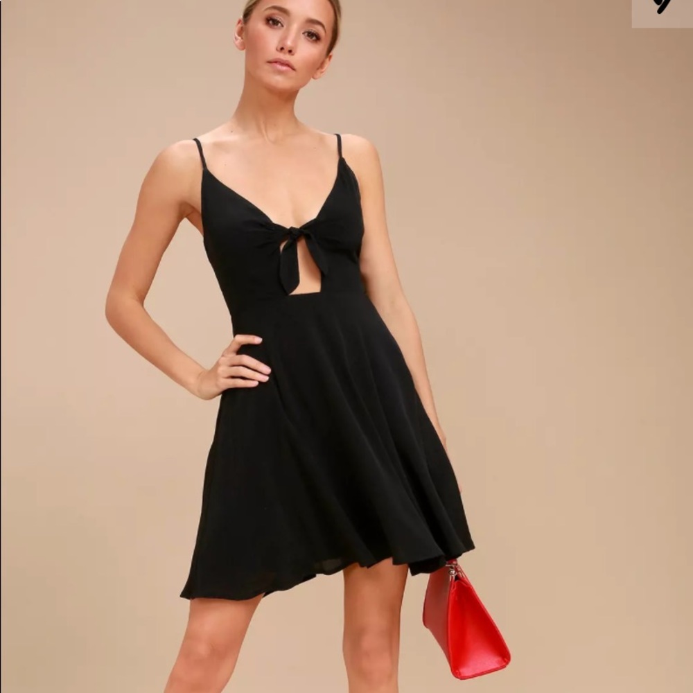 Lulus black tie-front skater dress